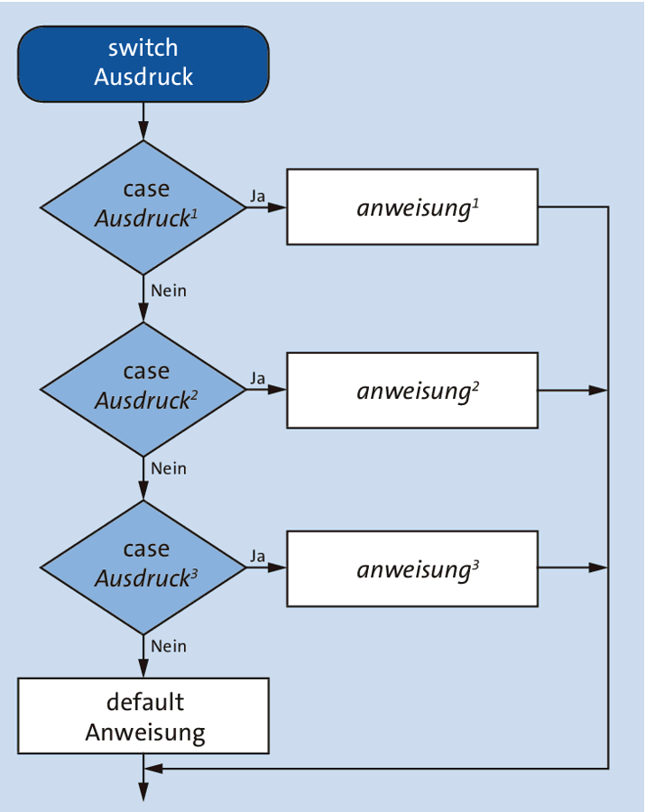 Ein einfacher Programmablaufplan einer switch-Fallunterscheidung